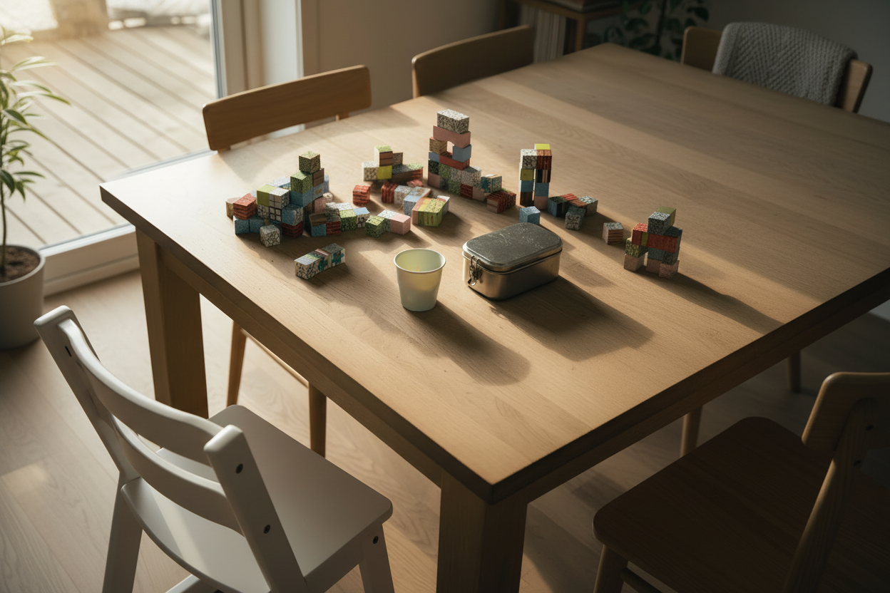 Hero banner - Nordic family dining table with building blocks